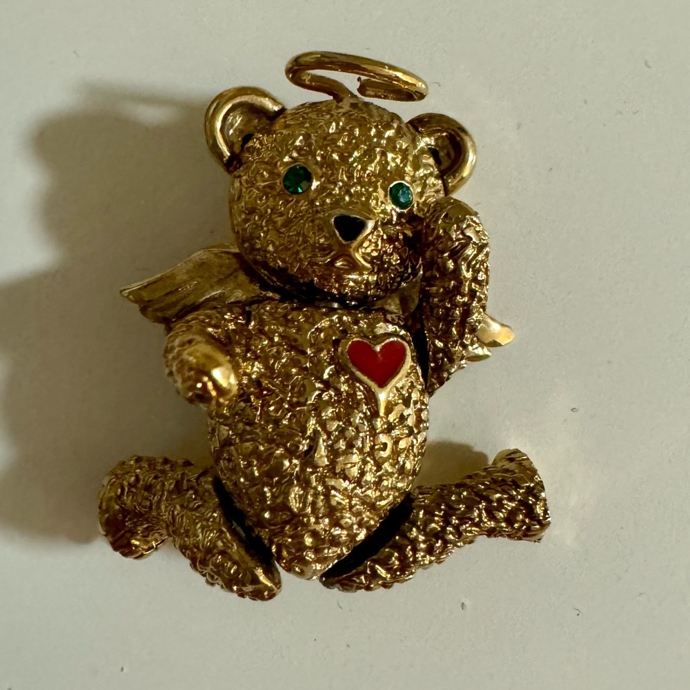 Batya Bear Angel brooch pin pendant convertible jewelry aged gold tone hearts - Picture 2 of 5